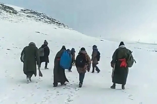 甘肃藏区牧民家长陪子女到山顶搜寻信号上“网课”