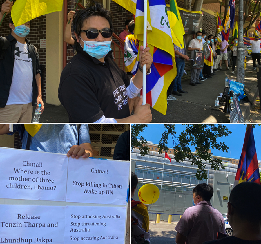 澳洲地方西藏青年会会长尊珠唯色及示威诉求（丹珍摄） Photo: RFA